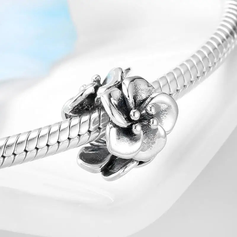 925 Sterling Silver Orchid Flowers Beads Charms Fit Original Fine Bracelets Bangles Jewelry Making
