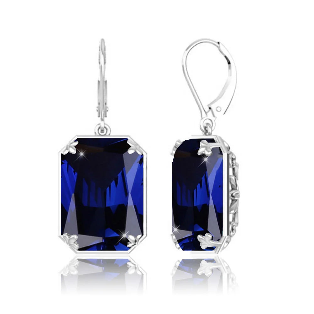 Real 100% 925 Silver Earrings Aquamarine 14K Gold Plated Drop Earrings Fine Jewelry.