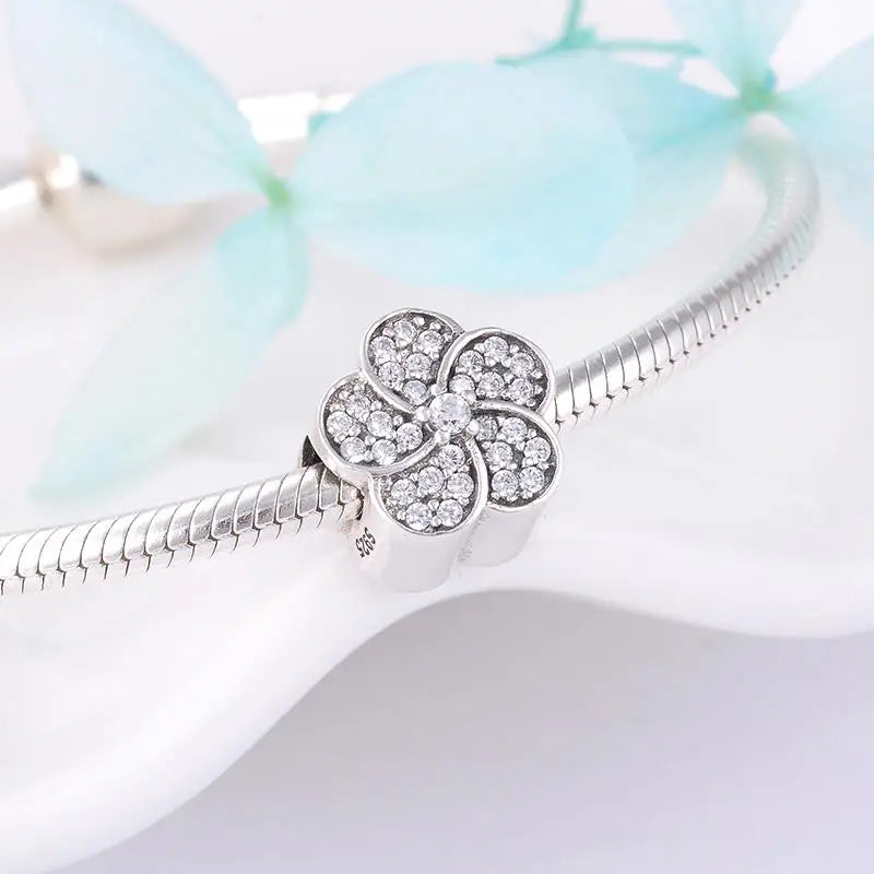 925 Sterling Silver Orchid Flowers Beads Charms Fit Original Fine Bracelets Bangles Jewelry Making