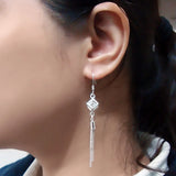 Elegant Long Zirconium Block Drilled Earrings Unique Solid 925 Sterling Silver Fine Jewellery.