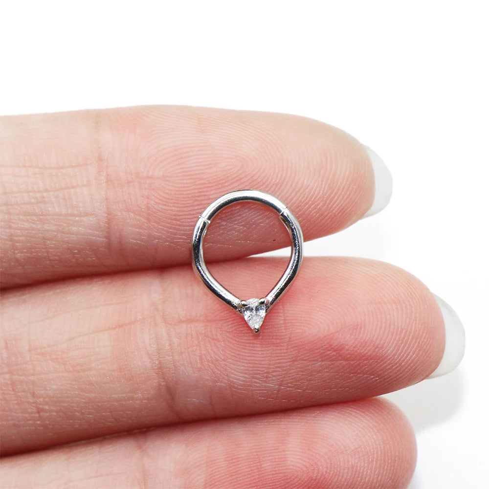 Water Drop Septum Piercing Nose Ring Clicker Cubic Zirconia Cartilage Dailly Earrings.