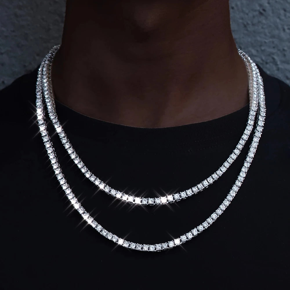 4MM Chain Iced Out Bracelet Necklace Men Fashion Jewellery Gift.