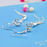 Elegant Long Zirconium Block Drilled Earrings Unique Solid 925 Sterling Silver Fine Jewellery.