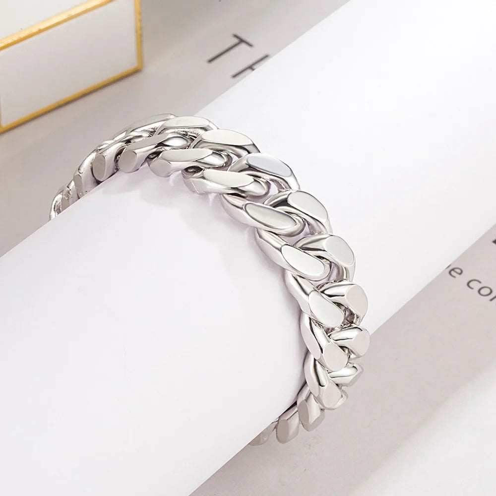 Men's 100% 925 Sterling Silver Bracelet 13.5mm Curb Cuban Chain 7.5-10 Inch Solid Punk Style Fine Jewelry Gift