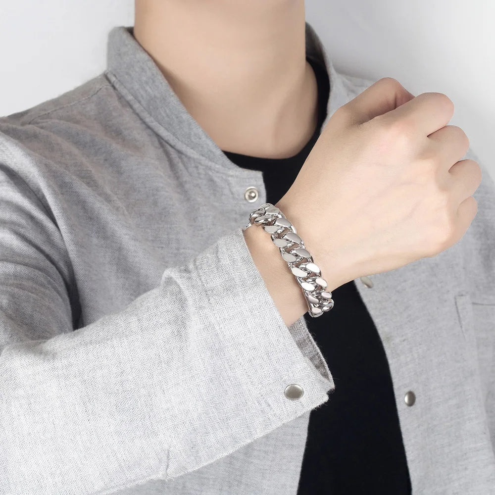 Men's 100% 925 Sterling Silver Bracelet 13.5mm Curb Cuban Chain 7.5-10 Inch Solid Punk Style Fine Jewelry Gift