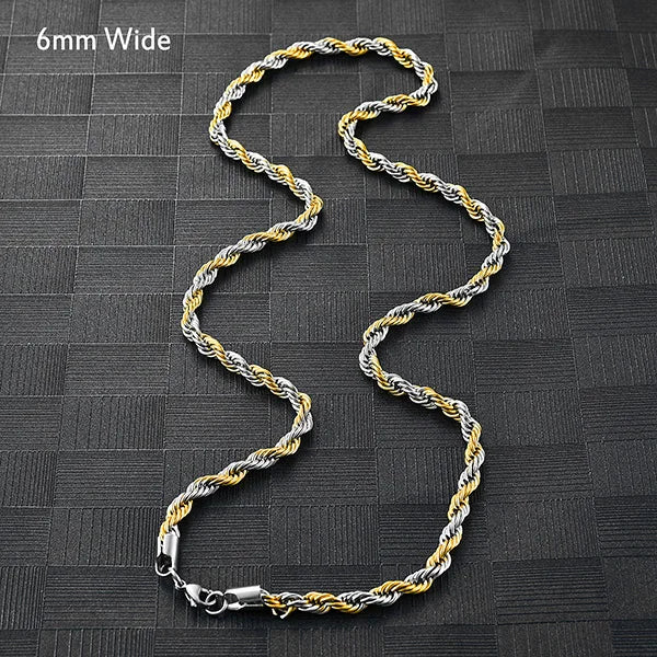 Men's Twisted Neck Rope Chain Stainless Steel Necklace for Women Punk Boy Silver and Gold Color Metal Jewelry Accessories Choker