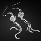Elegant Long Zirconium Block Drilled Earrings Unique Solid 925 Sterling Silver Fine Jewellery.