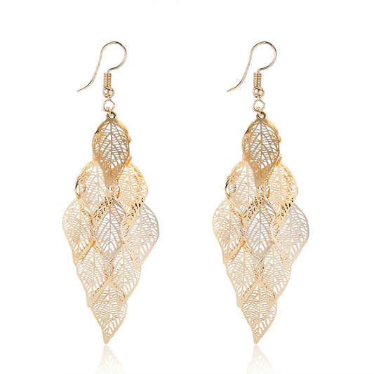 Hollow Leaves Drop Earrings, Colorful Long Dangle Earrings.