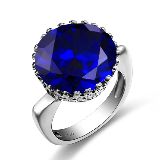 Vintage 100% 925 Sterling Silver 15ct Round Created Aquamarine Ring Handmade Fine Jewelery.