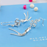 Elegant Long Zirconium Block Drilled Earrings Unique Solid 925 Sterling Silver Fine Jewellery.
