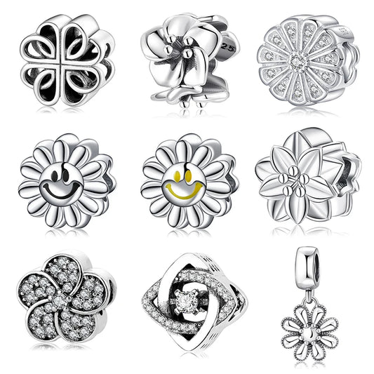 925 Sterling Silver Orchid Flowers Beads Charms Fit Original Fine Bracelets Bangles Jewelry Making