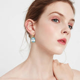 Real 100% 925 Silver Earrings Aquamarine 14K Gold Plated Drop Earrings Fine Jewelry.
