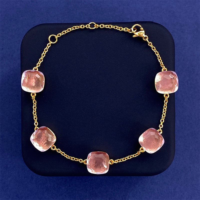 Cross-border New Japanese Style Small Fresh Square Crystal Gem Style Five Flower Bracelet Bracelet Simple Niche Original Design