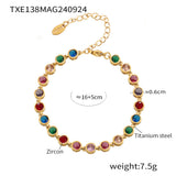 Steel Plated 18K Gold Colorful Round Bead Zircon Necklace Bracelet Super Flash Jewellery Set.
