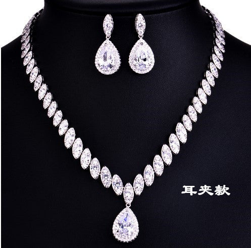 suit Water Drop Necklace and Earrings Zircon jewellery set Accessories