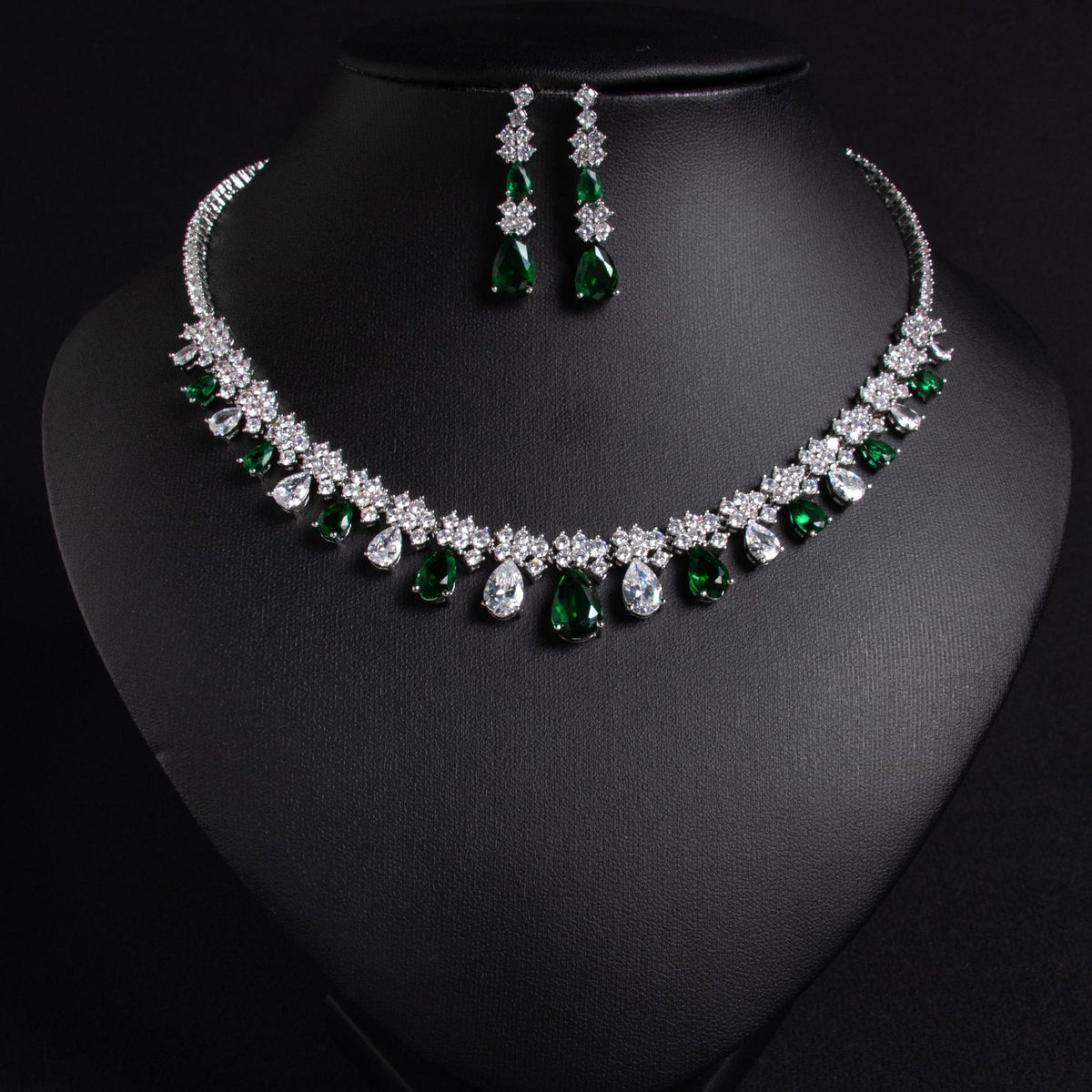 Chain zircon water drop necklace and earring dress earrings jewelry two-piece jewellery.