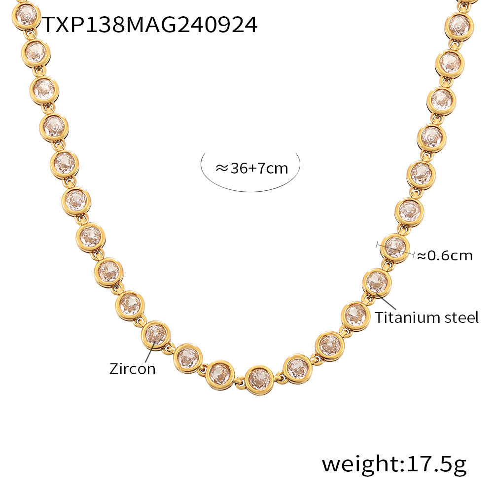 Steel Plated 18K Gold Colorful Round Bead Zircon Necklace Bracelet Super Flash Jewellery Set.