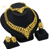24K Dubai gold jewelry set Saudi bridal necklace bracelet earrings ring Indian ladies four piece wholesale