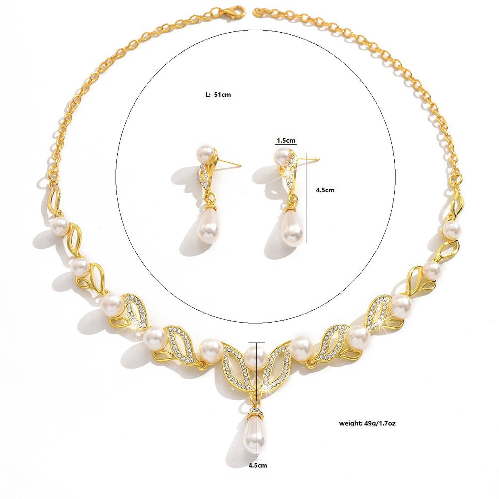 Pinduoduo Cross-border Pearl Women's Fashion Elegant Alloy Drop Bridal Dress Accessories Necklace Earrings suit
