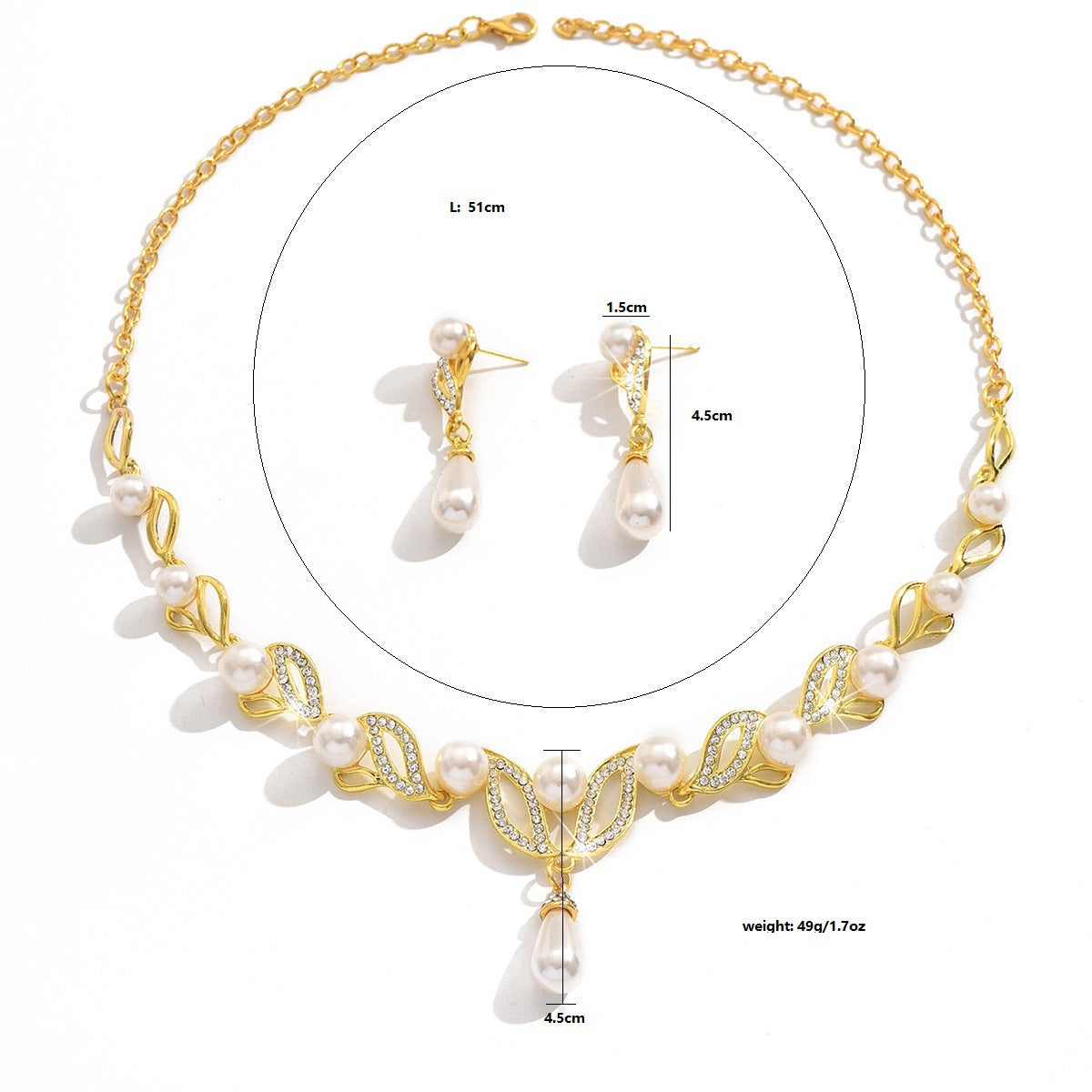Pinduoduo Cross-border Pearl Women's Fashion Elegant Alloy Drop Bridal Dress Accessories Necklace Earrings suit