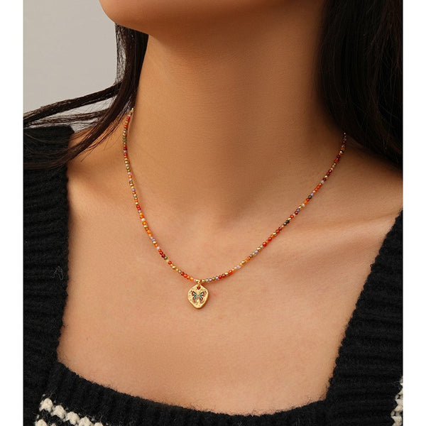 Fashionable and Simple Colorful  Butterfly Zircon Beaded Necklace Light Luxury High-End Clavicle Chain.