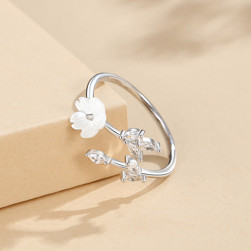 Fresh flower ring female 925 silver fashion flower leaves jewellery.