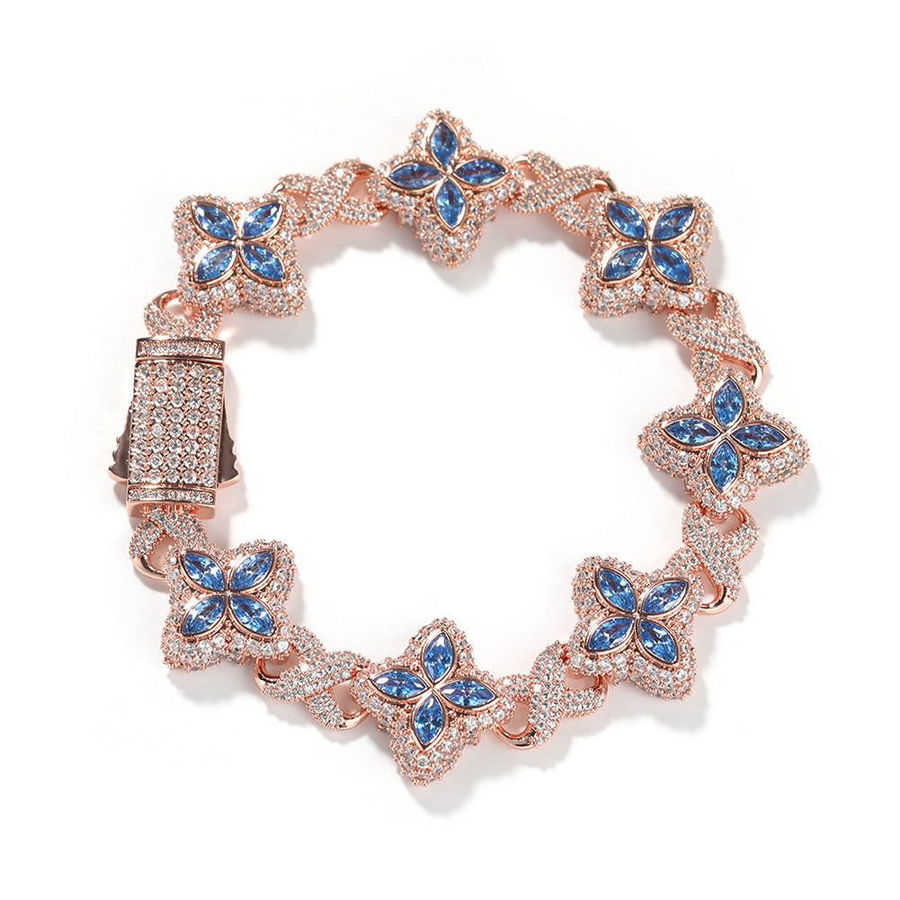 Four-Leaf Bracelet Fashionable Trendy Cool Handsome High-End 5A Zircon Colorful necklace .