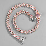 Women's 9mm Full Diamond Hip Hop Cuban Chain Two-Color Peach Heart Personality Fashion Brand Summer Anklet PP Same Style Bracelet Necklace
