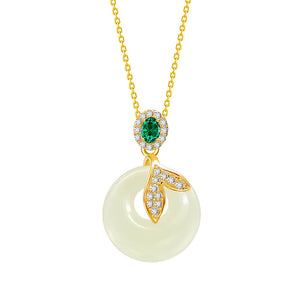 Fish tail and field jade necklace (gold)