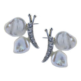 Natural Pearl Butterfly Zircon Sterling Silver Earrings High-End Baroque S925 Silver Simple Handmade Earrings Jewelry