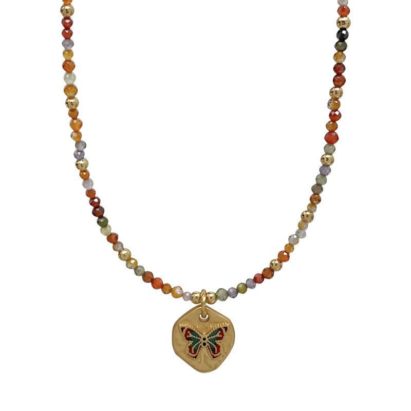 Fashionable and Simple Colorful  Butterfly Zircon Beaded Necklace Light Luxury High-End Clavicle Chain.