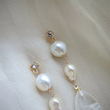 Original Design Natural Freshwater Pearl White Crystal French Water Drop Handmade Mid-Length Earrings Earrings Earrings