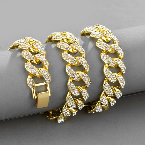 17mm Bubble Cuban Necklace Bubble Dense Diamond Personality Fashion Necklace Bracelet Set Cross-border Hot Hip Hop Jewelry