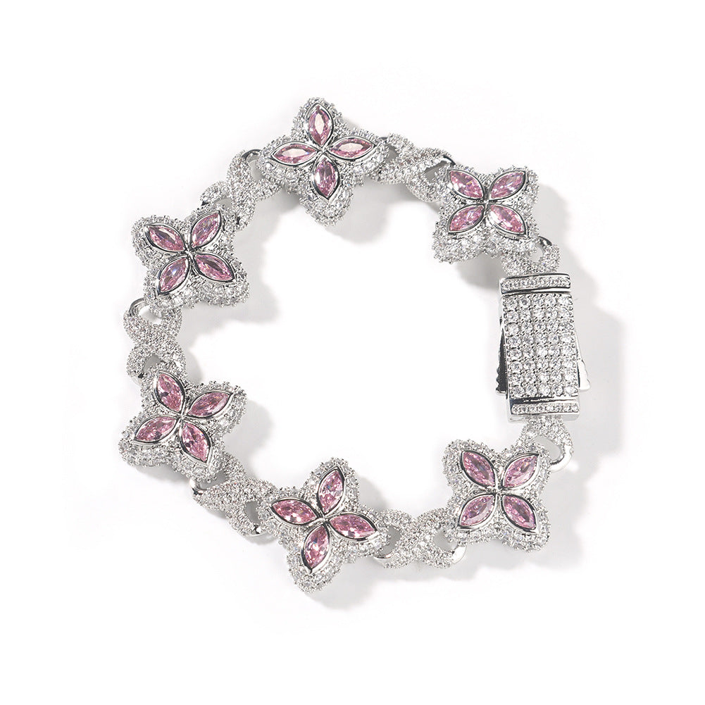 Four-Leaf Bracelet Fashionable Trendy Cool Handsome High-End 5A Zircon Colorful necklace .