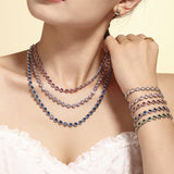 Steel Plated 18K Gold Colorful Round Bead Zircon Necklace Bracelet Super Flash Jewellery Set.