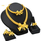 24K Dubai gold jewelry set Saudi bridal necklace bracelet earrings ring Indian ladies four piece wholesale