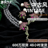 Exaggerated mid-ancient light luxury Iris full Diamond Pearl Crystal necklace suit fashion luxury crystal stud earrings necklace