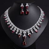 Luxury Dinner Dress Jewelry Red Zircon Necklace suit High-end Wedding Micro-inlay Bridal Wedding Earrings Jewelry