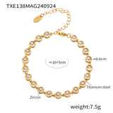 Steel Plated 18K Gold Colorful Round Bead Zircon Necklace Bracelet Super Flash Jewellery Set.