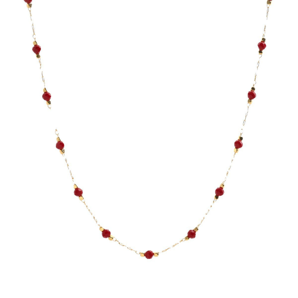 French Retro Interval Red Spinel Beaded Necklace Titanium Steel Electroplated 18K Gold High-grade Women's Clavicle Chain Light Luxury