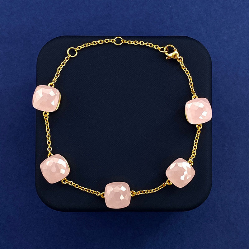 Cross-border New Japanese Style Small Fresh Square Crystal Gem Style Five Flower Bracelet Bracelet Simple Niche Original Design