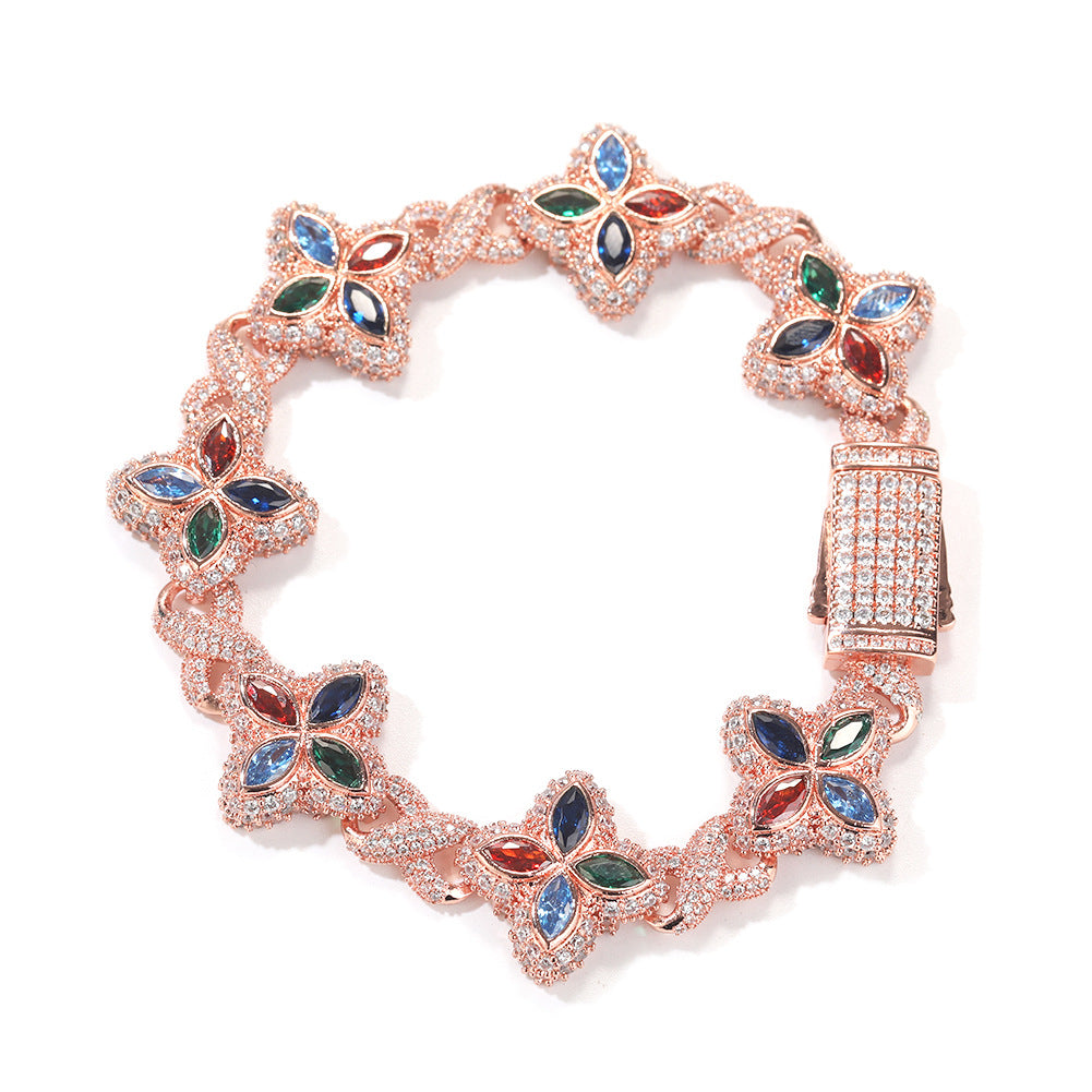 Four-Leaf Bracelet Fashionable Trendy Cool Handsome High-End 5A Zircon Colorful necklace .