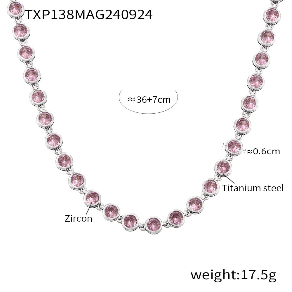 Steel Plated 18K Gold Colorful Round Bead Zircon Necklace Bracelet Super Flash Jewellery Set.