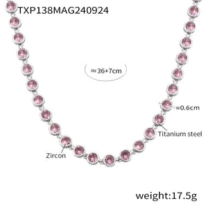 Txp138-steel color pink zircon necklace