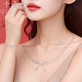 Foot Silver 999 Broken Silver Bow Necklace Korean Niche Design Broken Silver Bow Necklace Clavicle Chain Necklace Chain