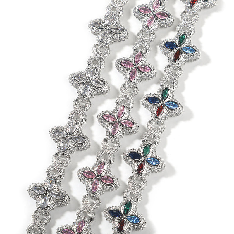 Four-Leaf Bracelet Fashionable Trendy Cool Handsome High-End 5A Zircon Colorful necklace .