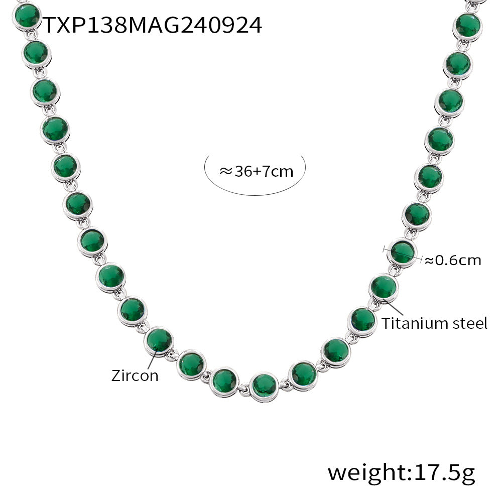 Steel Plated 18K Gold Colorful Round Bead Zircon Necklace Bracelet Super Flash Jewellery Set.