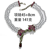 Exaggerated mid-ancient light luxury Iris full Diamond Pearl Crystal necklace suit fashion luxury crystal stud earrings necklace