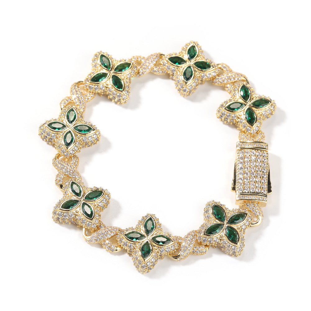 Four-Leaf Bracelet Fashionable Trendy Cool Handsome High-End 5A Zircon Colorful necklace .