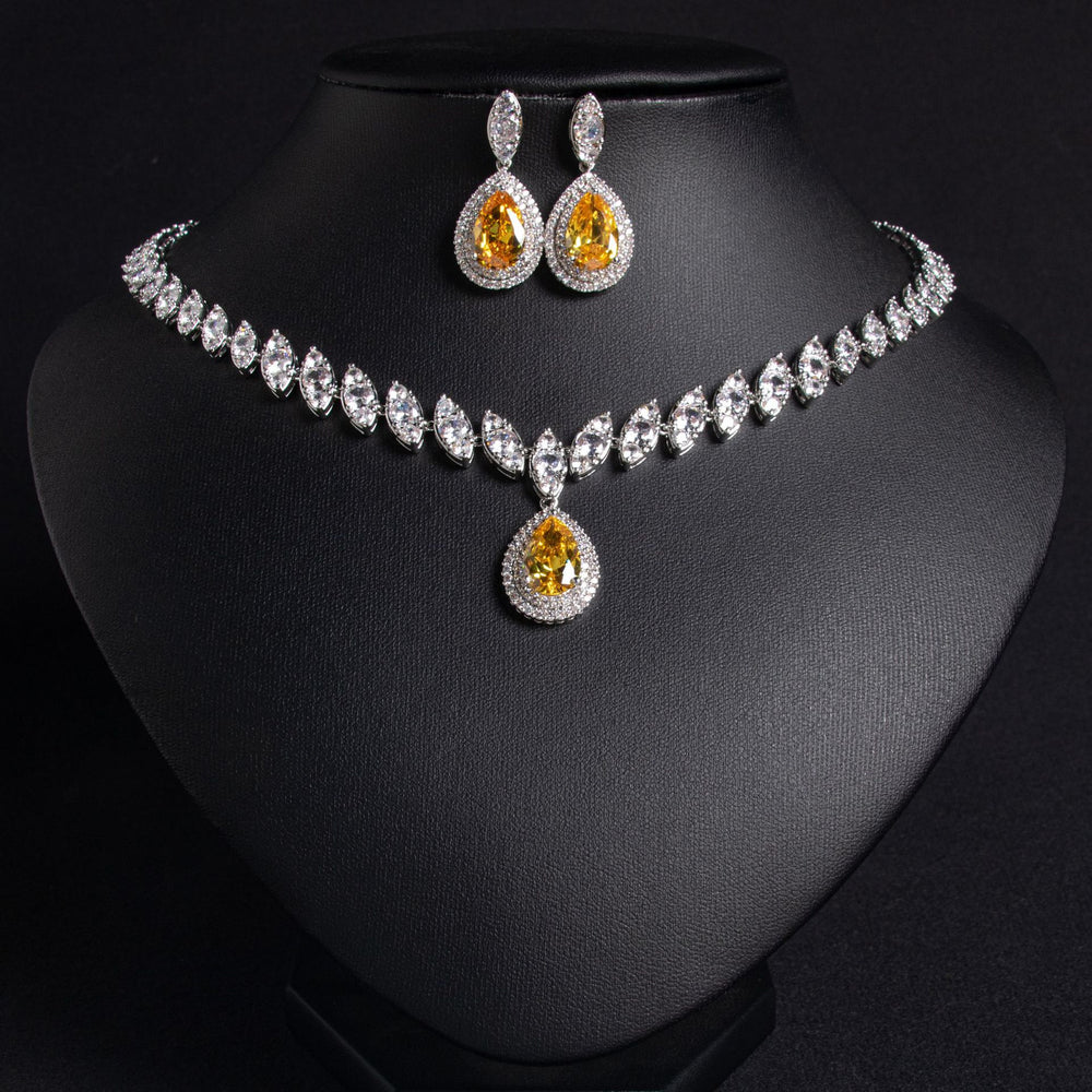 suit Water Drop Necklace and Earrings Zircon jewellery set Accessories